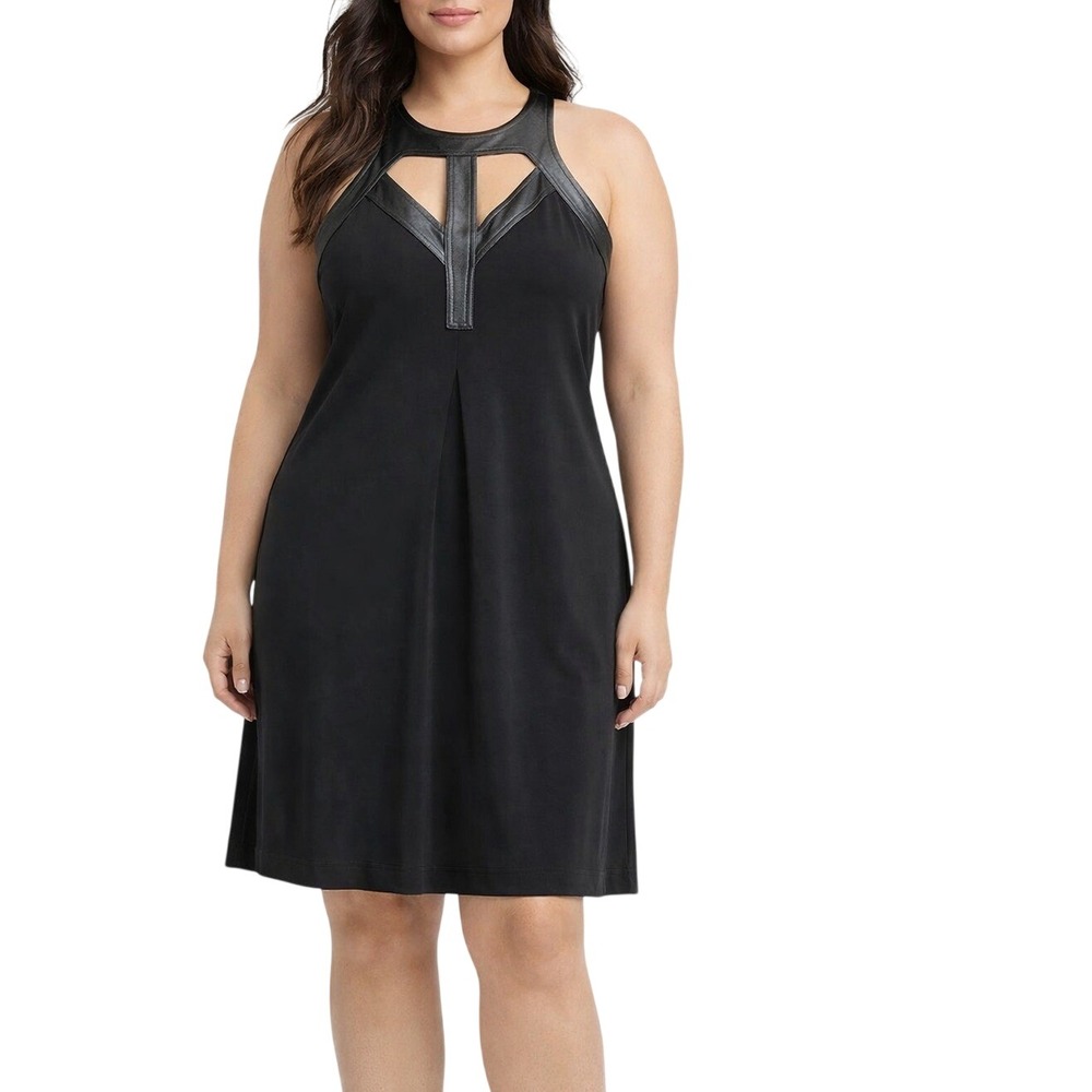 Royal Underground Black L Faux Leather Trim Racerback Mini Dress W722009 NWT